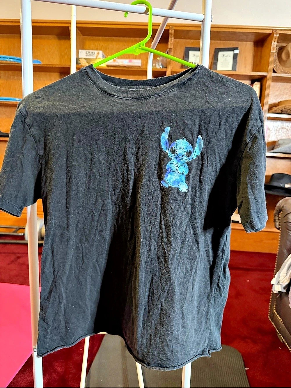 Disney Lilo & Stitch Black Galaxy Stitch Graphic T-Shirt Raw Hem Small